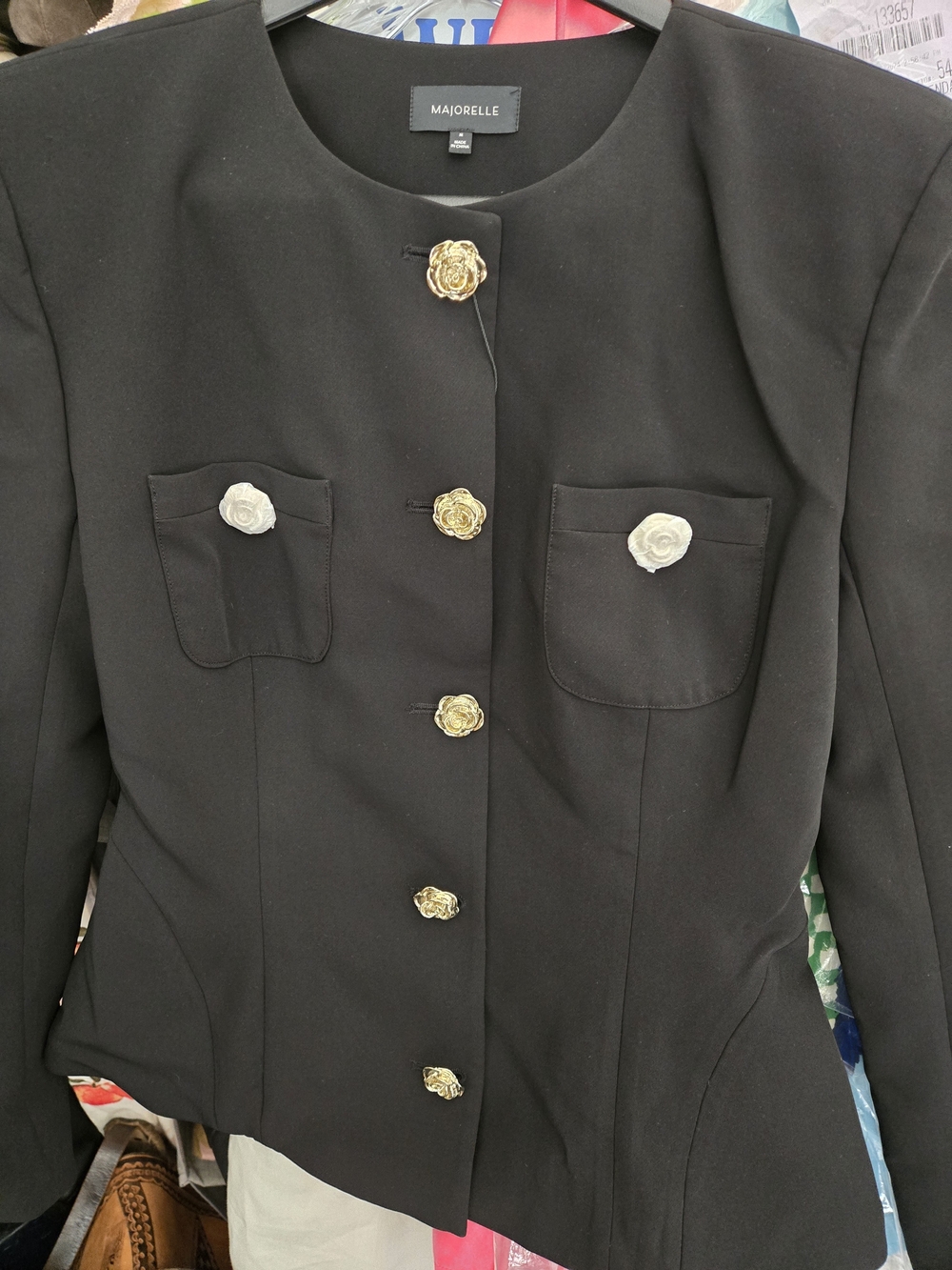 Majorelle Black Rose-Button Tailored Jacket